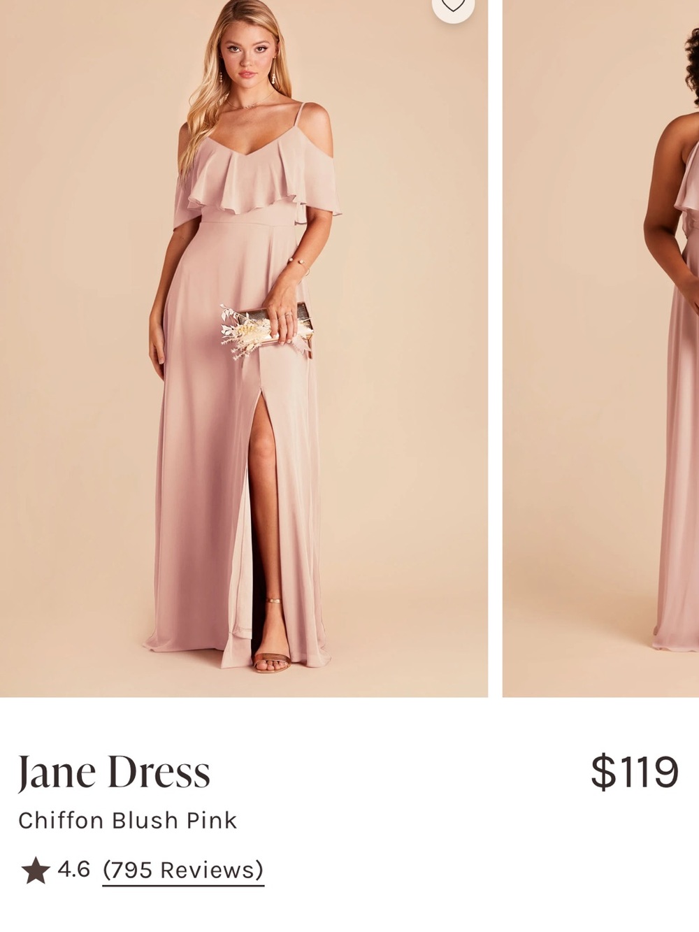 Blush Pink Cold-Shoulder Chiffon Maxi Dress with Front Slit